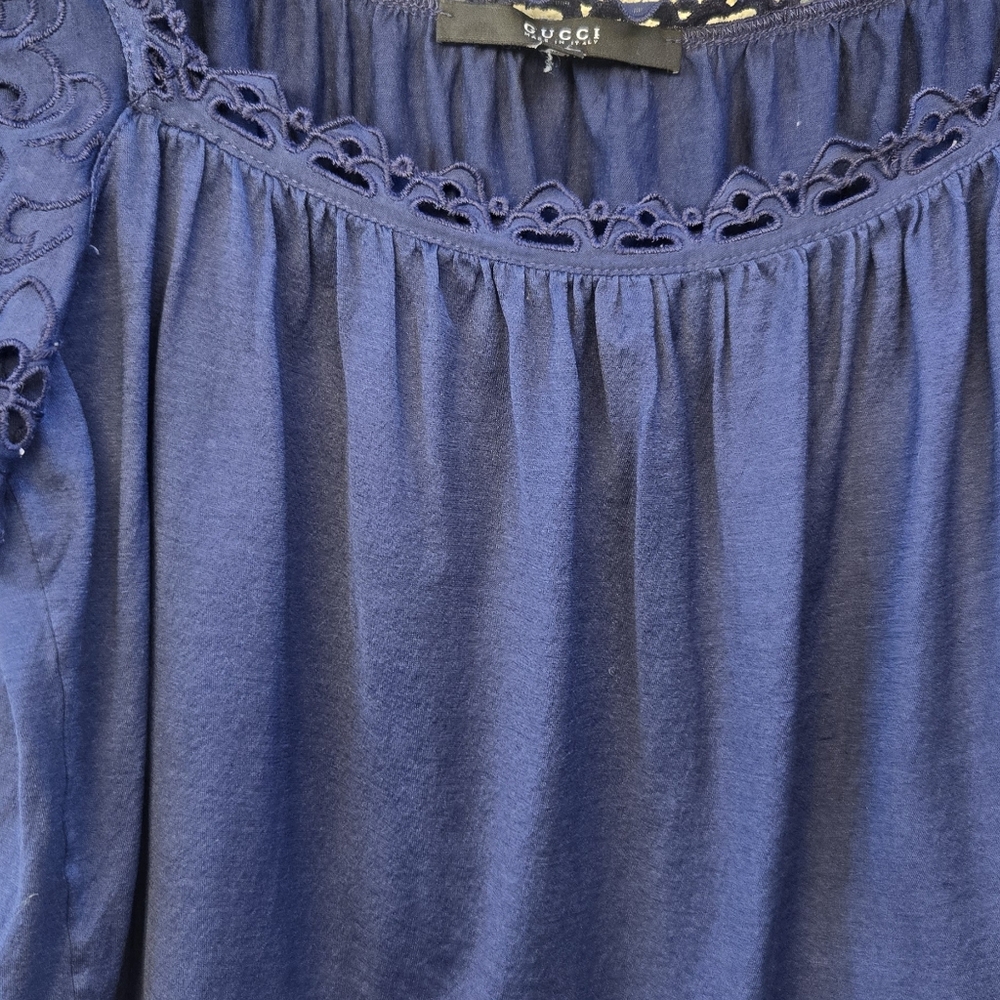 GUCCI Navy Blue Eyelet Blouse - Picture 3 of 9